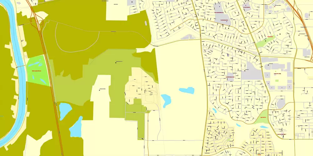 Printable Map Sacramento, California, exact vector street City Plan map v.02.11, fully editable, Adobe Illustrator, full vector, scalable, editable text format of street names, 73 Mb ZIP.