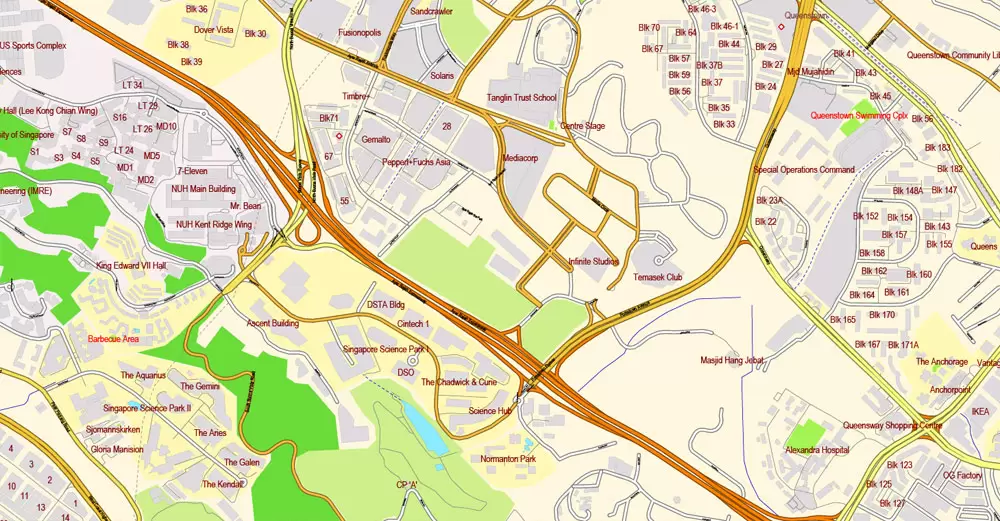 Singapore PDF Map exact City Plan with buildings full editable Street Map Adobe PDF