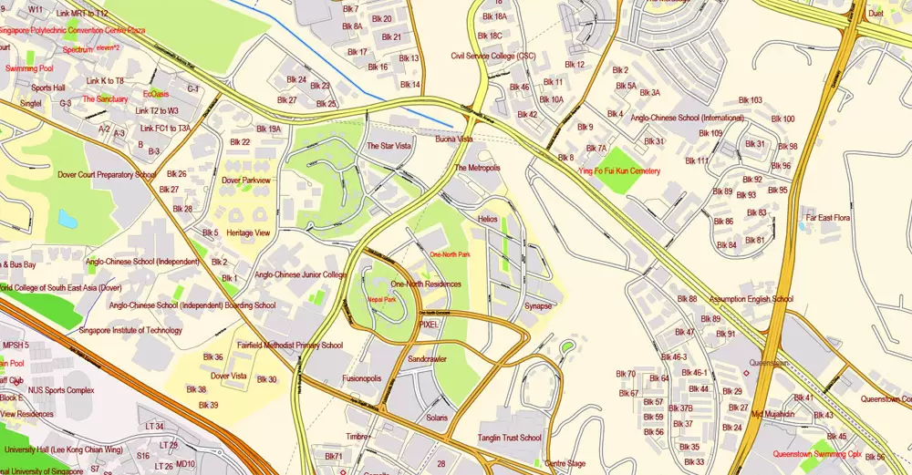 Singapore PDF Map exact City Plan with buildings full editable Street Map Adobe PDF