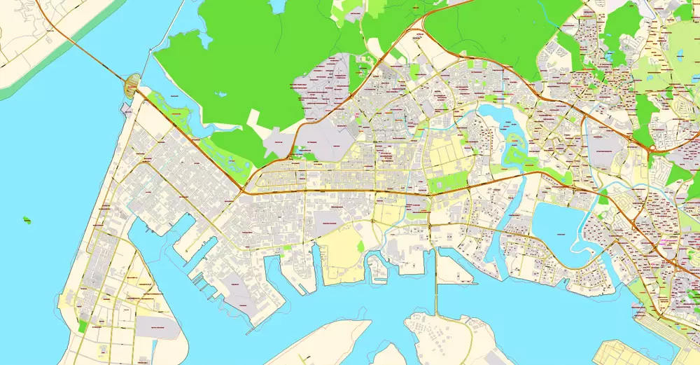 Singapore PDF Map exact City Plan with buildings full editable Street Map Adobe PDF