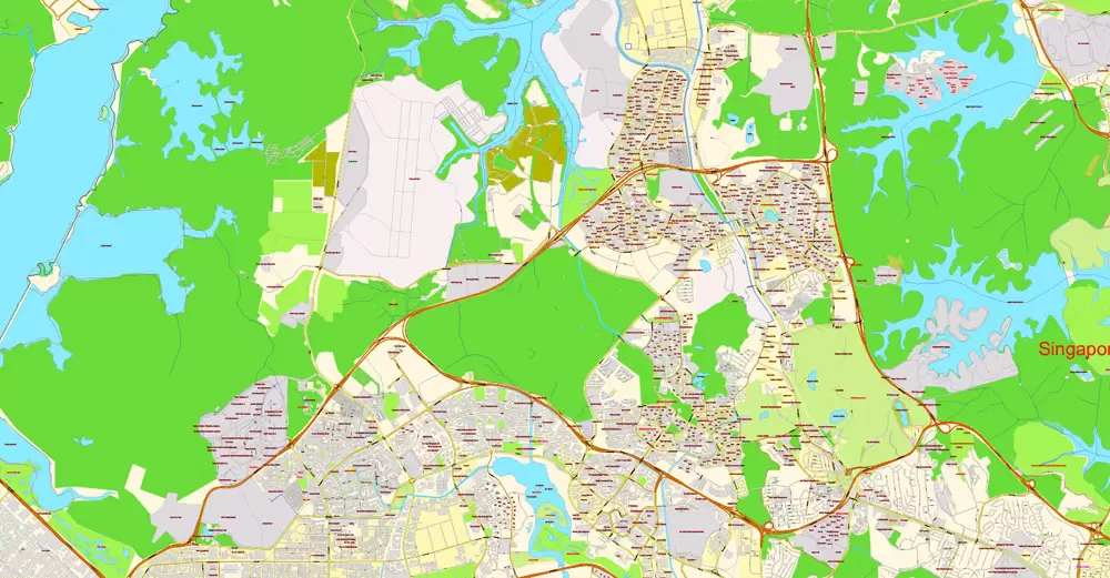 Singapore PDF Map exact City Plan with buildings full editable Street Map Adobe PDF