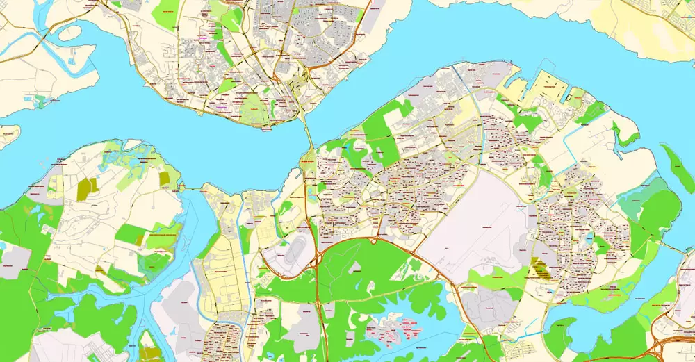 Singapore PDF Map exact City Plan with buildings full editable Street Map Adobe PDF