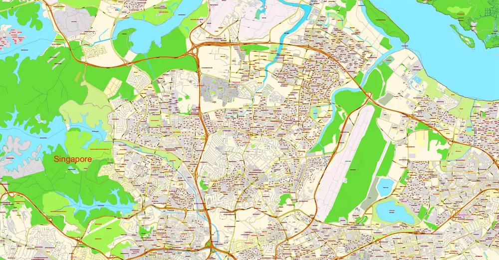 Singapore PDF Map exact City Plan with buildings full editable Street Map Adobe PDF