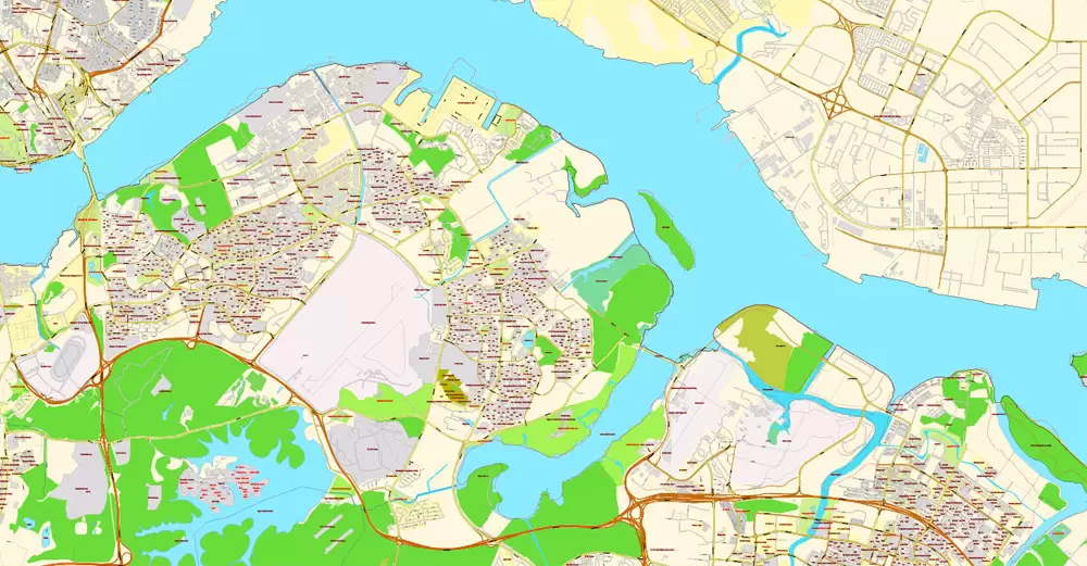 Singapore PDF Map exact City Plan with buildings full editable Street Map Adobe PDF