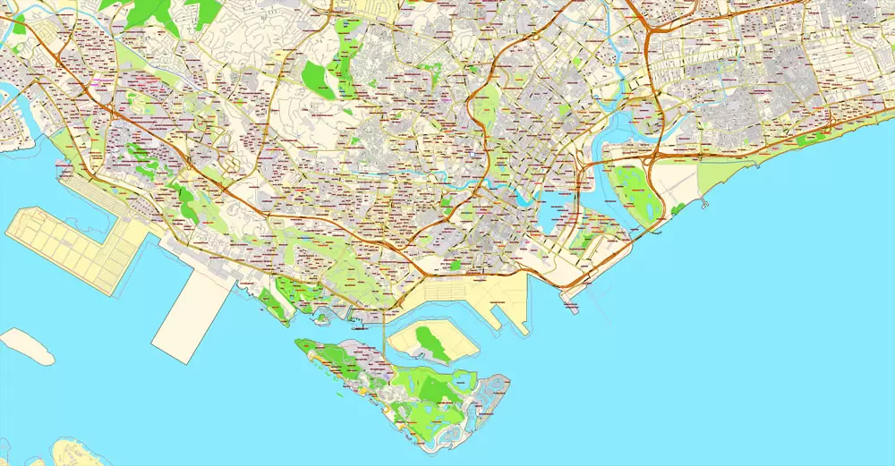 Singapore PDF Map exact City Plan with buildings full editable Street Map Adobe PDF