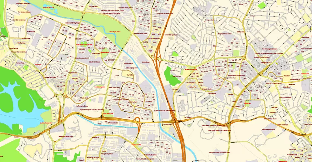 Singapore PDF Map exact City Plan with buildings full editable Street Map Adobe PDF