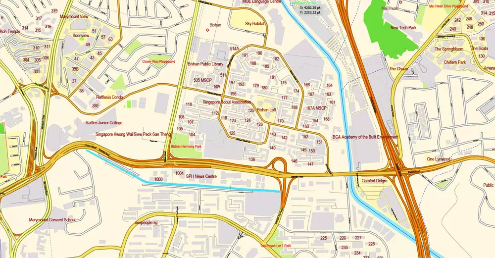 Singapore PDF Map exact City Plan with buildings full editable Street Map Adobe PDF