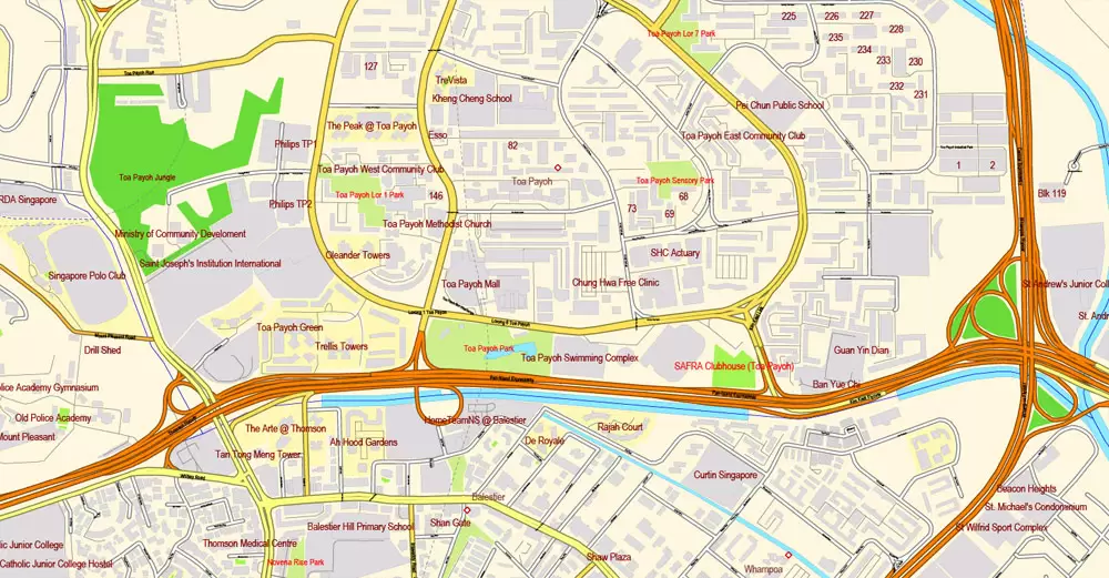 Singapore PDF Map exact City Plan with buildings full editable Street Map Adobe PDF