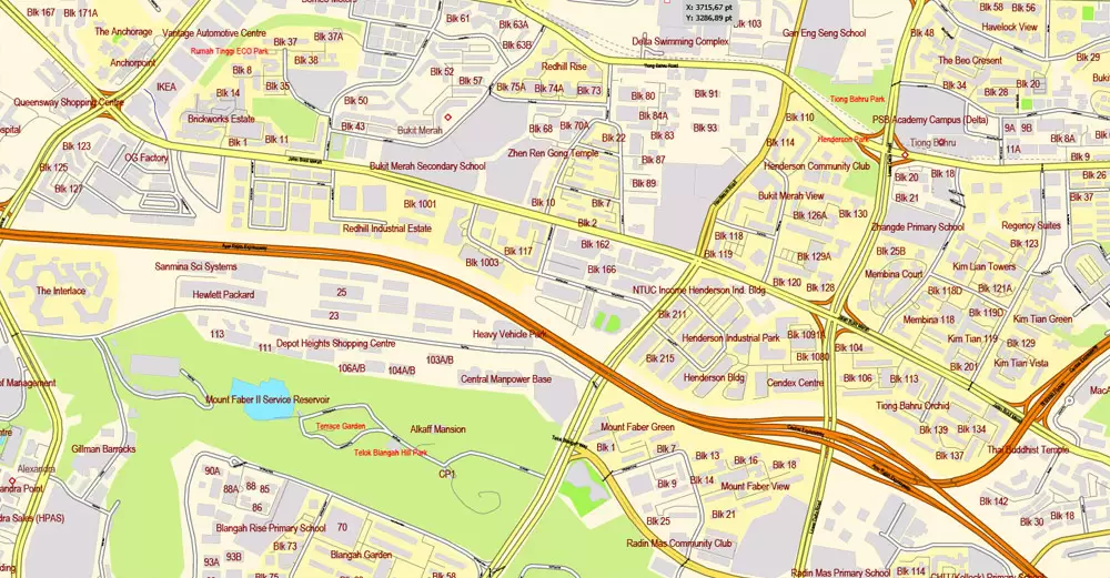 Singapore PDF Map exact City Plan with buildings full editable Street Map Adobe PDF