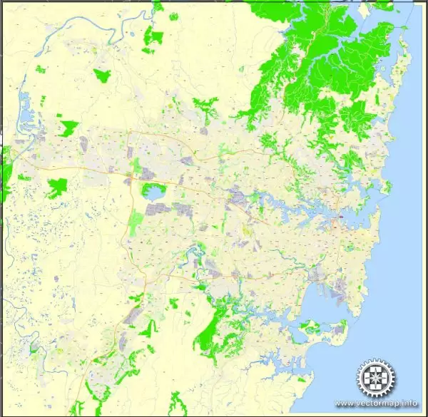Printable Map Sydney, Australia editable Layered Adobe Illustrator