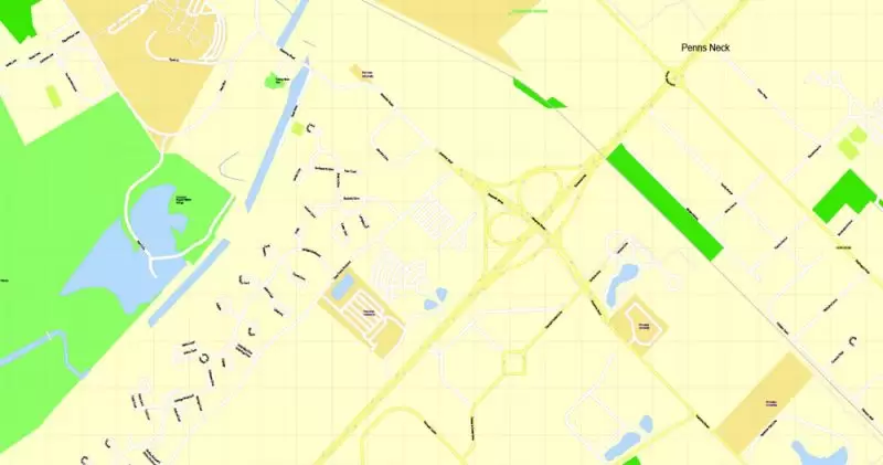 Printable Map Princeton University, Princeton New Jersey, US, exact vector street G-View Level 17 (100 meters scale) map, V.21.12. fully editable, Adobe Illustrator, full vector, scalable, editable text format of street names, 2 Mb ZIP.