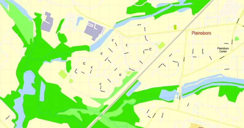 Printable Map Princeton University, Princeton New Jersey, US, exact vector street G-View Level 17 (100 meters scale) map, V.21.12. fully editable, Adobe Illustrator, full vector, scalable, editable text format of street names, 2 Mb ZIP.