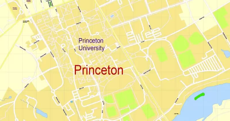 Printable Map Princeton University, Princeton New Jersey, US, exact vector street G-View Level 17 (100 meters scale) map, V.21.12. fully editable, Adobe Illustrator, full vector, scalable, editable text format of street names, 2 Mb ZIP.