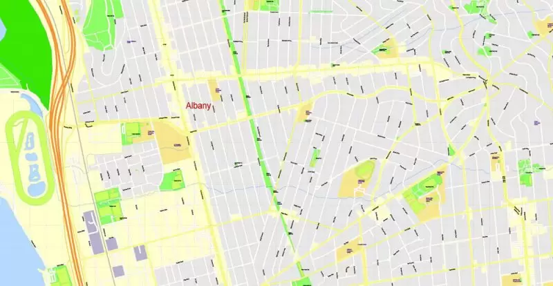 Printable Map University of California Berkeley, Berkeley CA, US, exact vector street G-View Level 17 (100 meters scale) map, V.21.12. fully editable, Adobe Illustrator, full vector, scalable, editable text format of street names, 2 Mb ZIP.