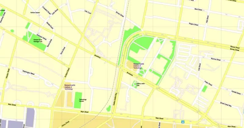 Printable Map Harvard University Cambridge MA, US, exact vector street G-View Level 17 (100 meters scale) map, V.21.12. fully editable, Adobe Illustrator, full vector, scalable, editable text format of street names, 3 Mb ZIP.