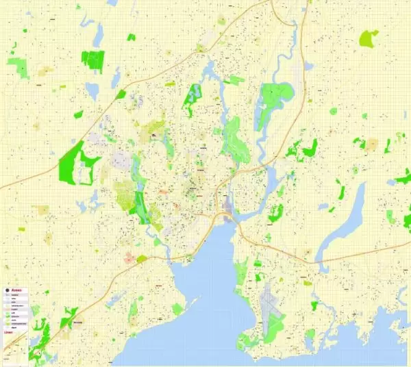 Printable Map Yale University, New Haven, Connecticut, US, exact vector street G-View Level 17 (100 meters scale) map, V.30.12. fully editable, Adobe Illustrator