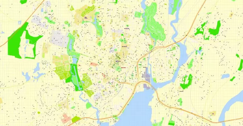 Printable Map Yale University, New Haven, Connecticut, US, exact vector street G-View Level 17 (100 meters scale) map, V.30.12. fully editable, Adobe Illustrator