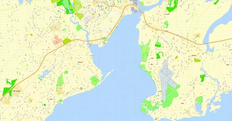 Printable Map Yale University, New Haven, Connecticut, US, exact vector street G-View Level 17 (100 meters scale) map, V.30.12. fully editable, Adobe Illustrator