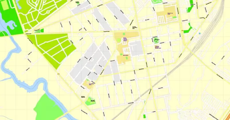 Printable Map Yale University, New Haven, Connecticut, US, exact vector street G-View Level 17 (100 meters scale) map, V.30.12. fully editable, Adobe Illustrator