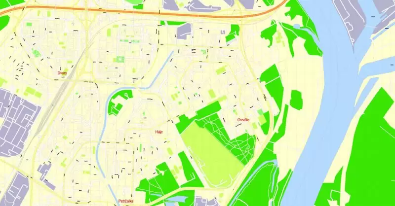 K vytlačenie Mapa Bratislava oblasť metra, Slovensko, presná vektor ulice G-View Level 17 (100 metrov os) máp, V.12.12. plne editovateľné, Adobe Illustrator, plná vektora, škálovateľné, editovateľné textovom formáte názvov ulíc (slovenské), 8 Mb ZIP.