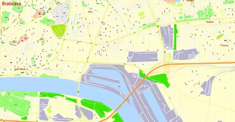 K vytlačenie Mapa Bratislava oblasť metra, Slovensko, presná vektor ulice G-View Level 17 (100 metrov os) máp, V.12.12. plne editovateľné, Adobe Illustrator, plná vektora, škálovateľné, editovateľné textovom formáte názvov ulíc (slovenské), 8 Mb ZIP.