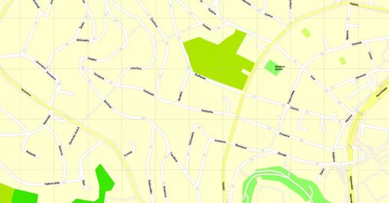 K vytlačenie Mapa Bratislava oblasť metra, Slovensko, presná vektor ulice G-View Level 17 (100 metrov os) máp, V.12.12. plne editovateľné, Adobe Illustrator, plná vektora, škálovateľné, editovateľné textovom formáte názvov ulíc (slovenské), 8 Mb ZIP.