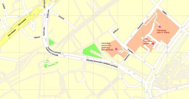 K vytlačenie Mapa Bratislava oblasť metra, Slovensko, presná vektor ulice G-View Level 17 (100 metrov os) máp, V.12.12. plne editovateľné, Adobe Illustrator, plná vektora, škálovateľné, editovateľné textovom formáte názvov ulíc (slovenské), 8 Mb ZIP.