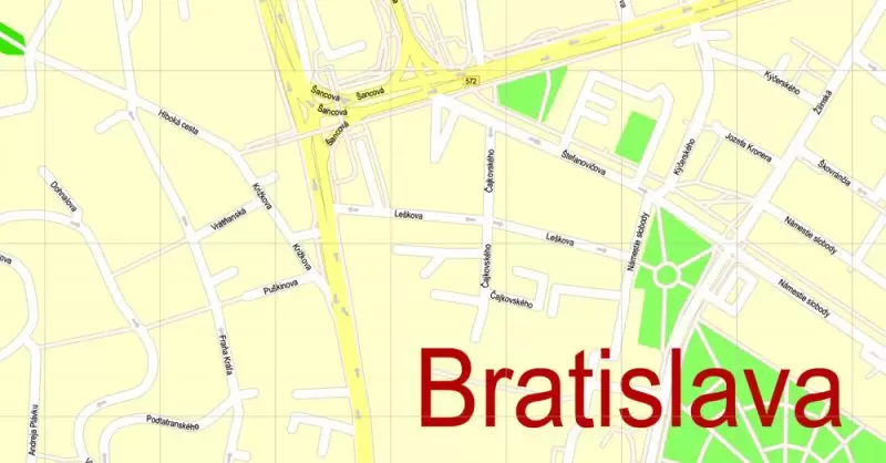 K vytlačenie Mapa Bratislava oblasť metra, Slovensko, presná vektor ulice G-View Level 17 (100 metrov os) máp, V.12.12. plne editovateľné, Adobe Illustrator, plná vektora, škálovateľné, editovateľné textovom formáte názvov ulíc (slovenské), 8 Mb ZIP.
