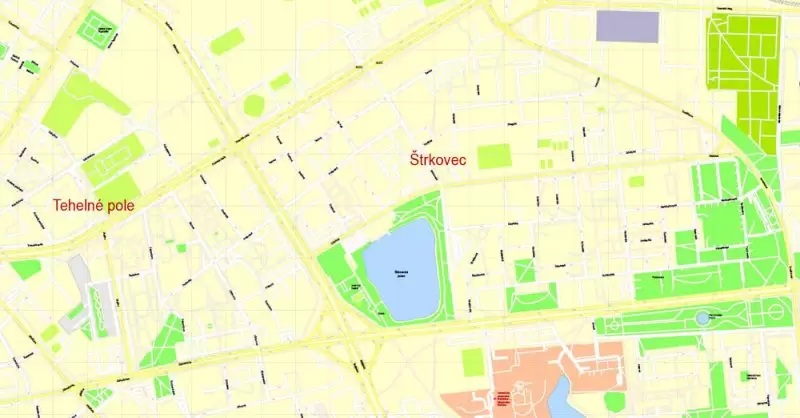K vytlačenie Mapa Bratislava oblasť metra, Slovensko, presná vektor ulice G-View Level 17 (100 metrov os) máp, V.12.12. plne editovateľné, Adobe Illustrator, plná vektora, škálovateľné, editovateľné textovom formáte názvov ulíc (slovenské), 8 Mb ZIP.