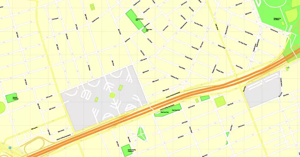 Printable Map Brooklyn, New York, exact vector street G-View Level 17 (100 meters scale) map, V.08.12. fully editable, Adobe Illustrator, full vector, scalable, editable text format of street names, 5 Mb ZIP.