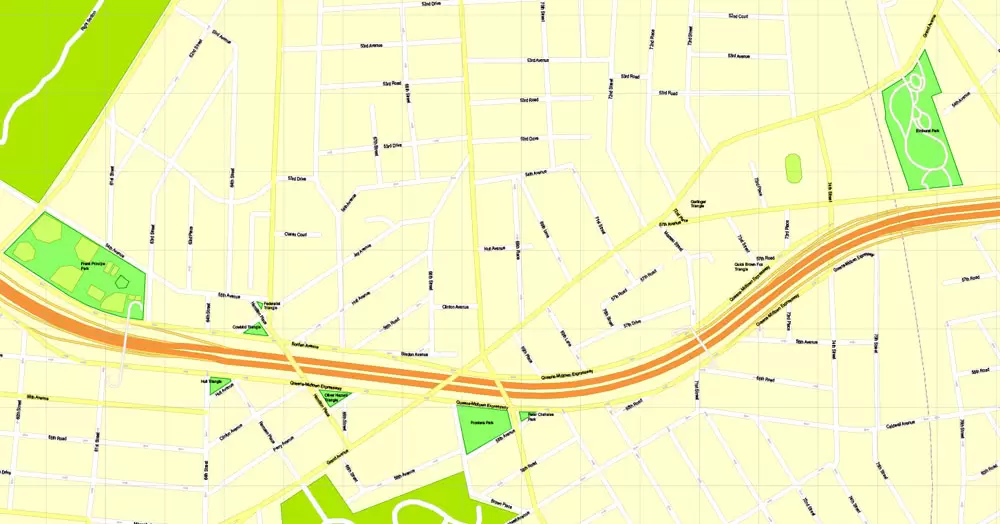 Printable Map Brooklyn, New York, exact vector street G-View Level 17 (100 meters scale) map, V.08.12. fully editable, Adobe Illustrator, full vector, scalable, editable text format of street names, 5 Mb ZIP.