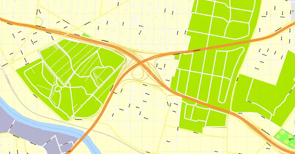 Printable Map Brooklyn, New York, exact vector street G-View Level 17 (100 meters scale) map, V.08.12. fully editable, Adobe Illustrator, full vector, scalable, editable text format of street names, 5 Mb ZIP.