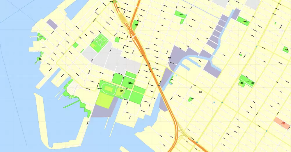 Printable Map Brooklyn, New York, exact vector street G-View Level 17 (100 meters scale) map, V.08.12. fully editable, Adobe Illustrator, full vector, scalable, editable text format of street names, 5 Mb ZIP.