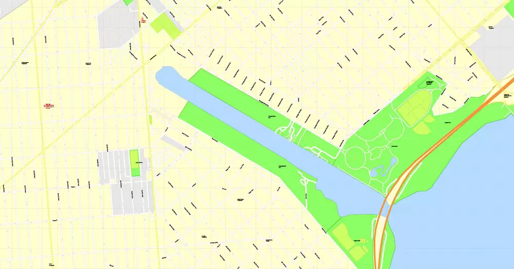 Printable Map Brooklyn, New York, exact vector street G-View Level 17 (100 meters scale) map, V.08.12. fully editable, Adobe Illustrator, full vector, scalable, editable text format of street names, 5 Mb ZIP.