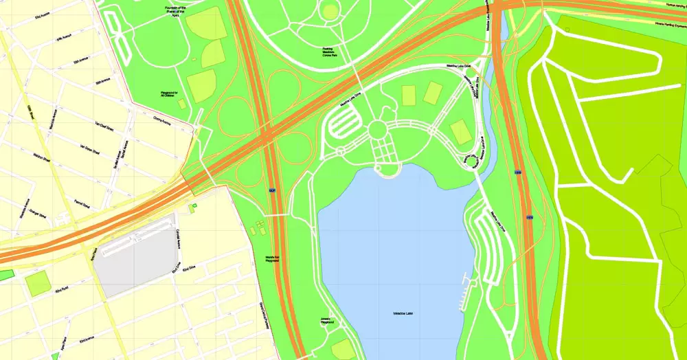 Printable Map Brooklyn, New York, exact vector street G-View Level 17 (100 meters scale) map, V.08.12. fully editable, Adobe Illustrator, full vector, scalable, editable text format of street names, 5 Mb ZIP.