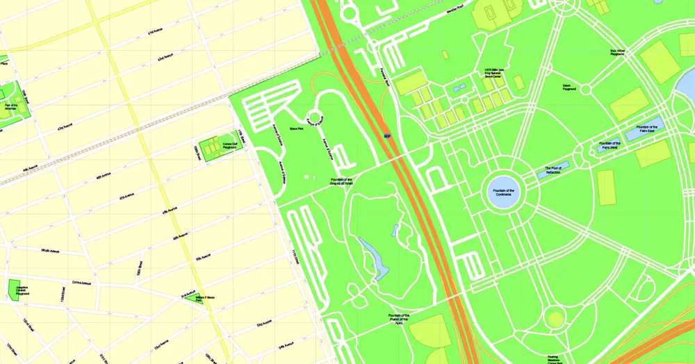Printable Map Brooklyn, New York, exact vector street G-View Level 17 (100 meters scale) map, V.08.12. fully editable, Adobe Illustrator, full vector, scalable, editable text format of street names, 5 Mb ZIP.