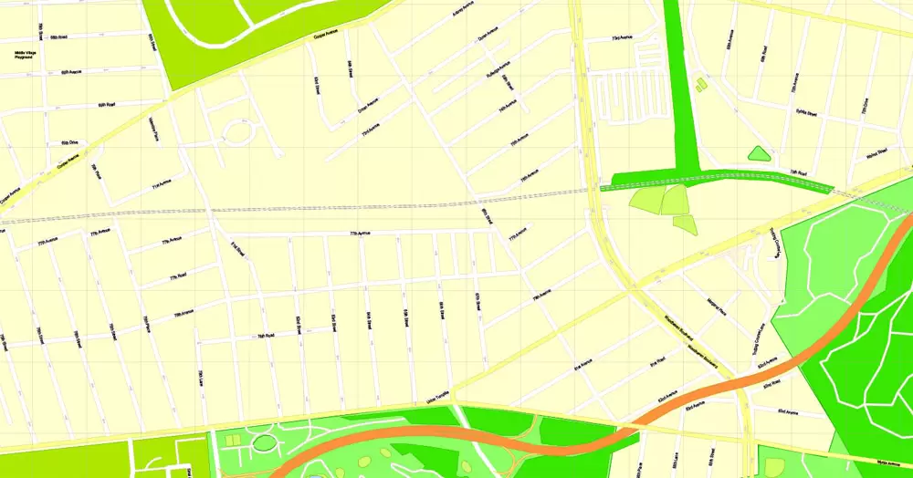 Printable Map Brooklyn, New York, exact vector street G-View Level 17 (100 meters scale) map, V.08.12. fully editable, Adobe Illustrator, full vector, scalable, editable text format of street names, 5 Mb ZIP.