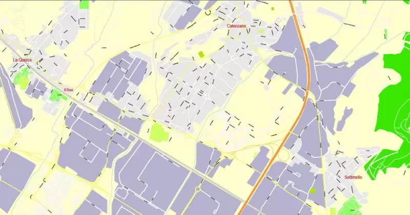 Printable Map Florence Firenze, Italy, exact vector street G-View Level 17 (100 meters scale) map, V.16.12. fully editable, Adobe Illustrator, full vector, scalable, editable text format of street names, 7 Mb ZIP.