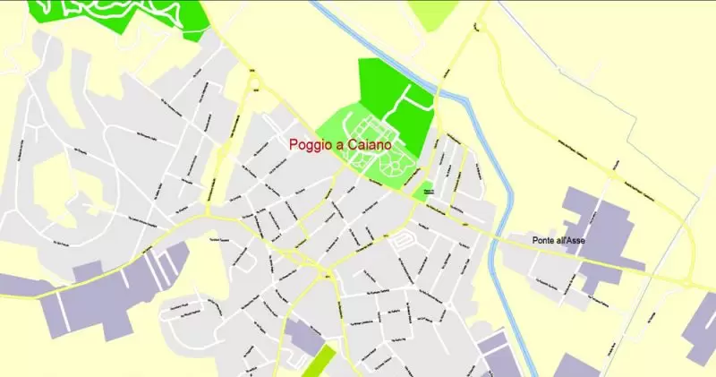 Printable Map Florence Firenze, Italy, exact vector street G-View Level 17 (100 meters scale) map, V.16.12. fully editable, Adobe Illustrator, full vector, scalable, editable text format of street names, 7 Mb ZIP.