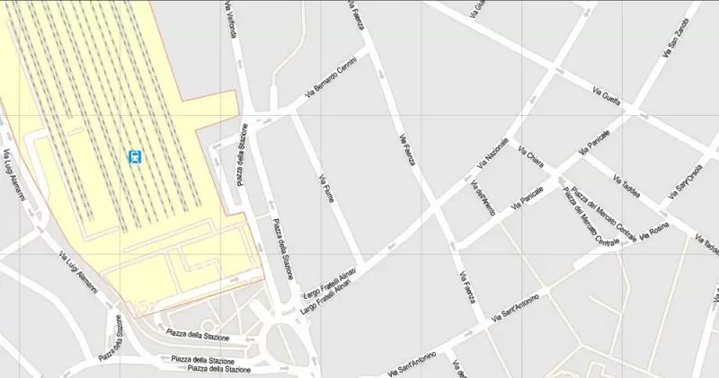 Printable Map Florence Firenze, Italy, exact vector street G-View Level 17 (100 meters scale) map, V.16.12. fully editable, Adobe Illustrator, full vector, scalable, editable text format of street names, 7 Mb ZIP.