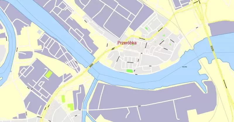 Printable Map Gdansk + Gdynia + Sopot, Poland, exact vector street G-View Level 17 (100 meters scale) map, V.17.12. fully editable, Adobe Illustrator, full vector, scalable, editable text format of street names, 39 Mb ZIP.