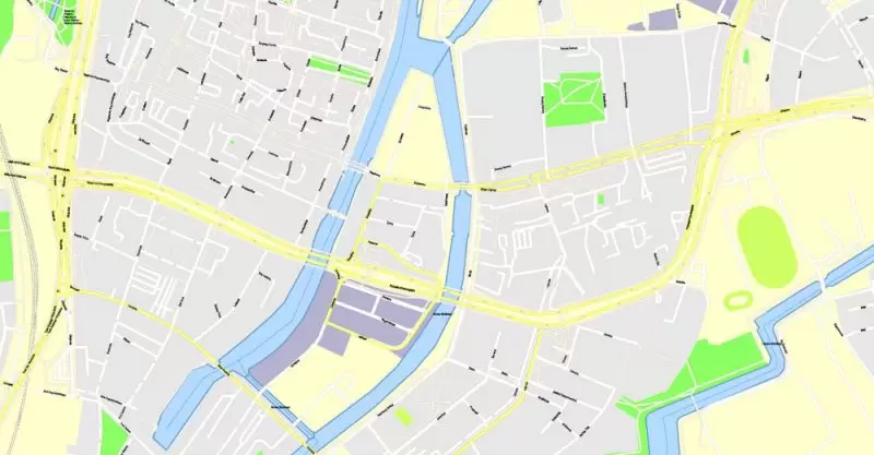 Printable Map Gdansk + Gdynia + Sopot, Poland, exact vector street G-View Level 17 (100 meters scale) map, V.17.12. fully editable, Adobe Illustrator, full vector, scalable, editable text format of street names, 39 Mb ZIP.