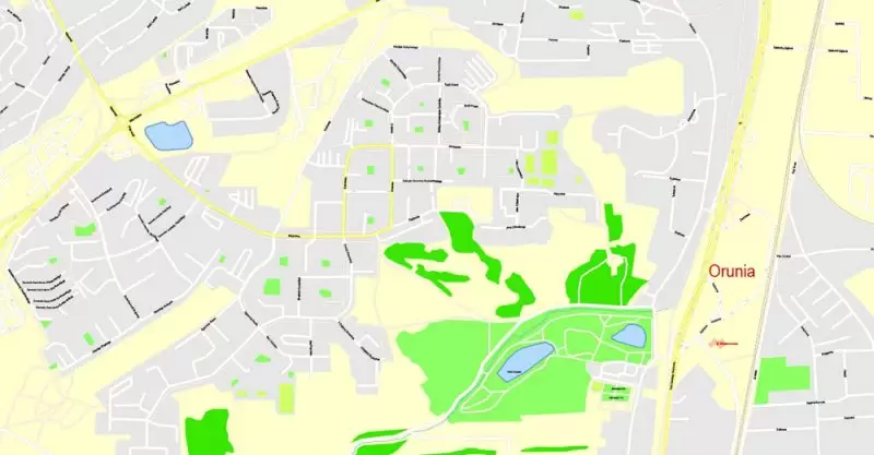 Printable Map Gdansk + Gdynia + Sopot, Poland, exact vector street G-View Level 17 (100 meters scale) map, V.17.12. fully editable, Adobe Illustrator, full vector, scalable, editable text format of street names, 39 Mb ZIP.