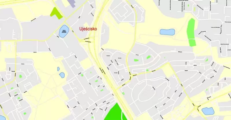 Printable Map Gdansk + Gdynia + Sopot, Poland, exact vector street G-View Level 17 (100 meters scale) map, V.17.12. fully editable, Adobe Illustrator, full vector, scalable, editable text format of street names, 39 Mb ZIP.