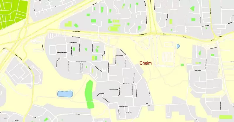Printable Map Gdansk + Gdynia + Sopot, Poland, exact vector street G-View Level 17 (100 meters scale) map, V.17.12. fully editable, Adobe Illustrator, full vector, scalable, editable text format of street names, 39 Mb ZIP.