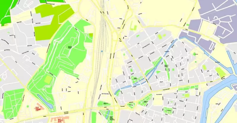 Printable Map Gdansk + Gdynia + Sopot, Poland, exact vector street G-View Level 17 (100 meters scale) map, V.17.12. fully editable, Adobe Illustrator, full vector, scalable, editable text format of street names, 39 Mb ZIP.