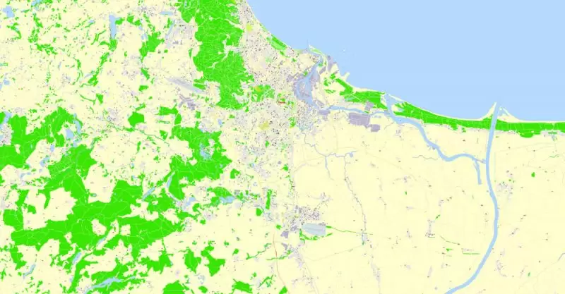 Printable Map Gdansk + Gdynia + Sopot, Poland, exact vector street G-View Level 17 (100 meters scale) map, V.17.12. fully editable, Adobe Illustrator, full vector, scalable, editable text format of street names, 39 Mb ZIP.