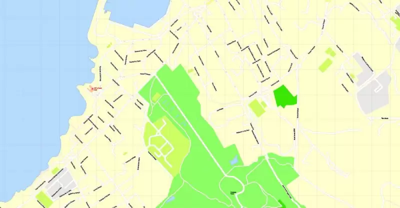 Printable Map Marseille metro area, France, exact vector street G-View Level 17 (100 meters scale) map, V.14.12. fully editable, Adobe Illustrator, full vector, scalable, editable text format of street names, 5 Mb ZIP.