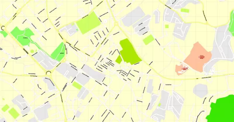 Printable Map Marseille metro area, France, exact vector street G-View Level 17 (100 meters scale) map, V.14.12. fully editable, Adobe Illustrator, full vector, scalable, editable text format of street names, 5 Mb ZIP.