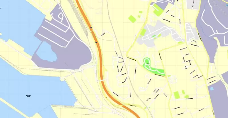 Printable Map Marseille metro area, France, exact vector street G-View Level 17 (100 meters scale) map, V.14.12. fully editable, Adobe Illustrator, full vector, scalable, editable text format of street names, 5 Mb ZIP.